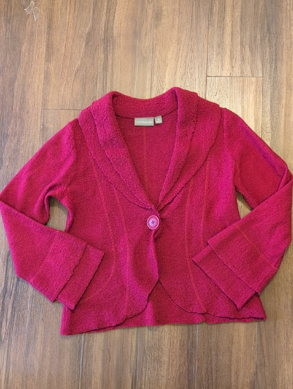 croft & barrow Raspberry Cranberry Shawl-Collar Cardigan 100% Wool, Sleeve Detai